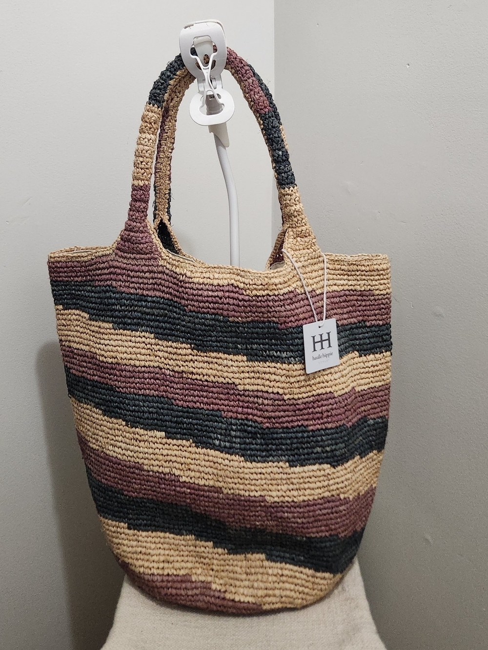 Haute Hippie Striped Crochet Tote - Beige, Black & Mauve!